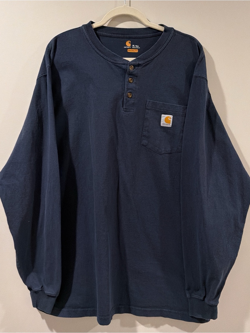 Carhartt Navy Long-Sleeve Henley with Chest Pocket